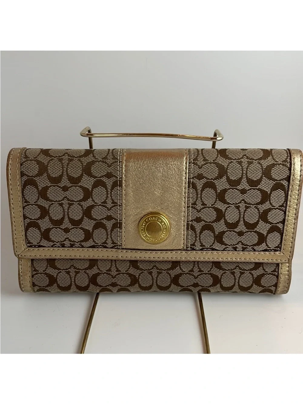 Coach Signature C Gold Canvas & Leather Wallet